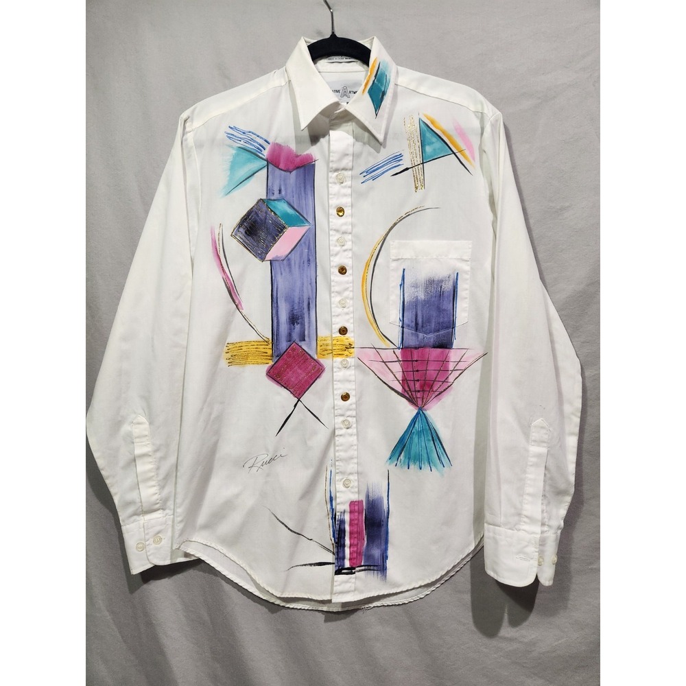 VTG Abstract Creative Artwear Hand Painted Button Down Shirt Signed Pucci Small